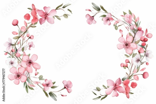 Watercolor bouvardia clipart with clusters of small pink and white flowers. flowers frame, botanical border, Illustration of branches of flower.
