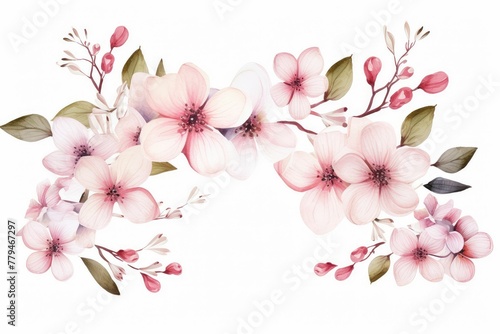 Watercolor bouvardia clipart with clusters of small pink and white flowers. flowers frame  botanical border  Illustration of branches of flower.