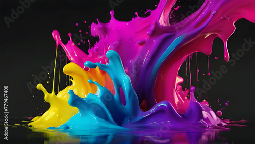 Colorful paint splash. A rainbow of colors explosion on a black background.