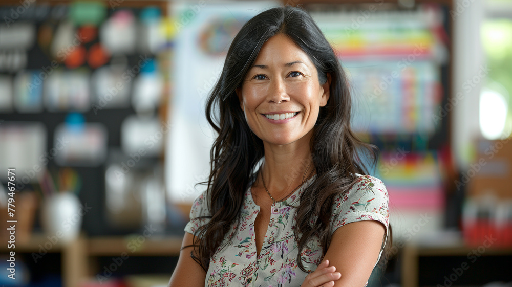 A young teacher at school. Work as a teacher in a school, college. friendly Asian elementary school teacher A young teacher at school. Work as a teacher in a school, college. friendly Asian elementary school teacher