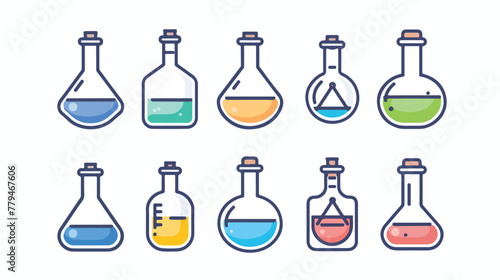 Science chemical flasks filled outline style. Icon design