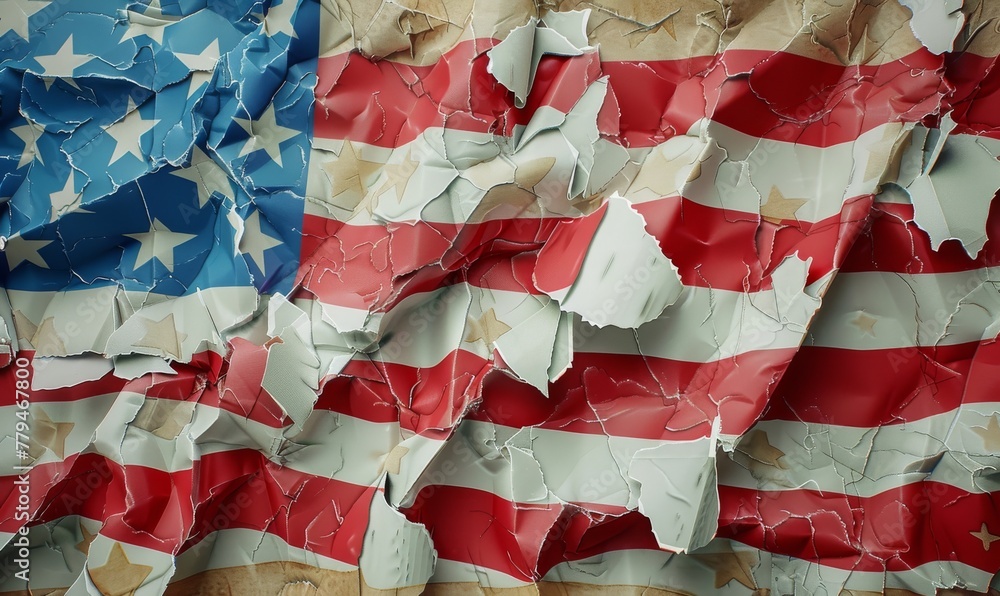 USA abstract flag made from ripped paper, grunge flag of United states of America USA abstract flag made from ripped paper, grunge flag of United states of America