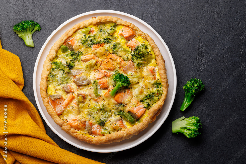 Homemade pie with salmon and broccoli Homemade pie with salmon and broccoli
