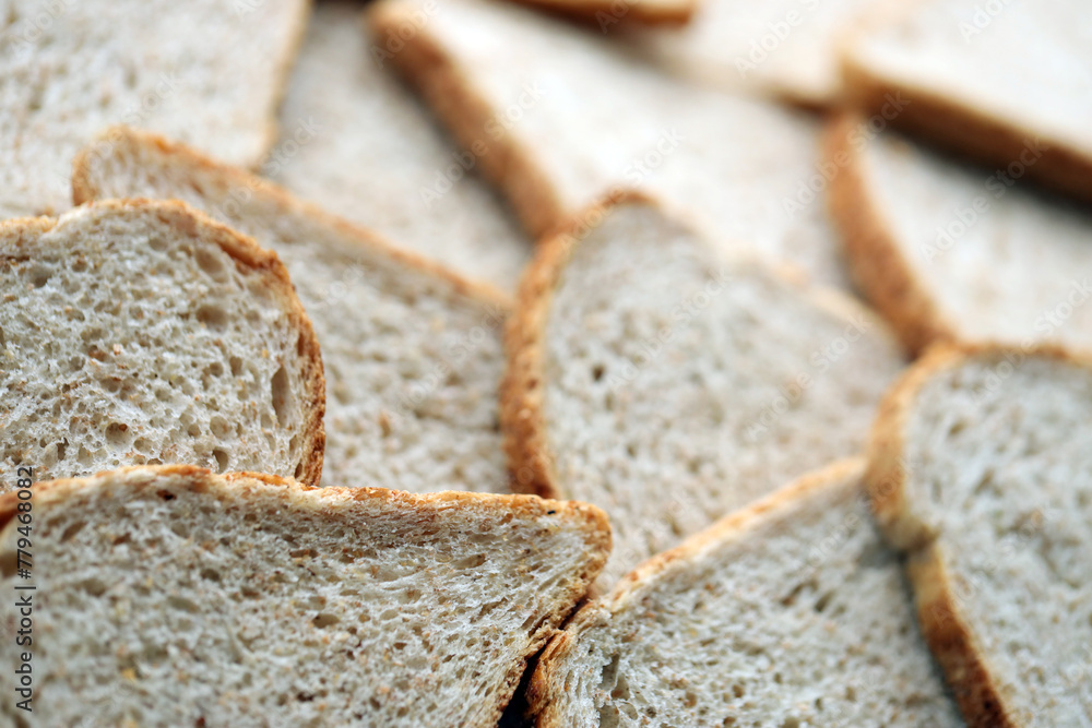 Fresh sliced bread in full frame macro photo close up