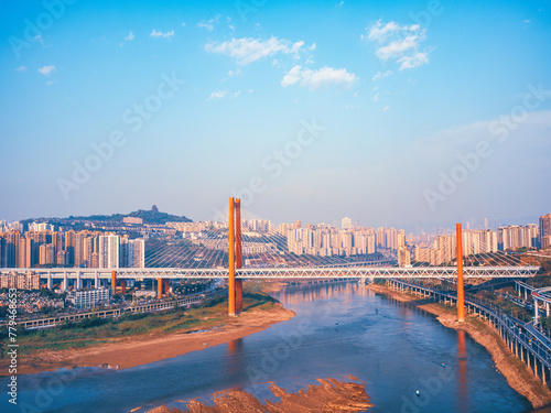 The Hongyancun Bridge on the Jialing River in Chongqing connects Yubei District and Shapingba District. photo