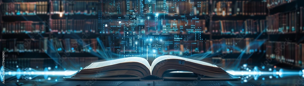 custom made wallpaper toronto digitalAn open book in a library emits digital data streams