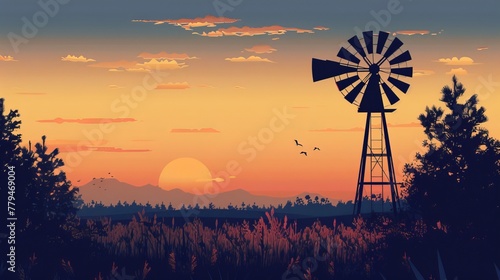 A stylized representation of a windmill AI generated illustration