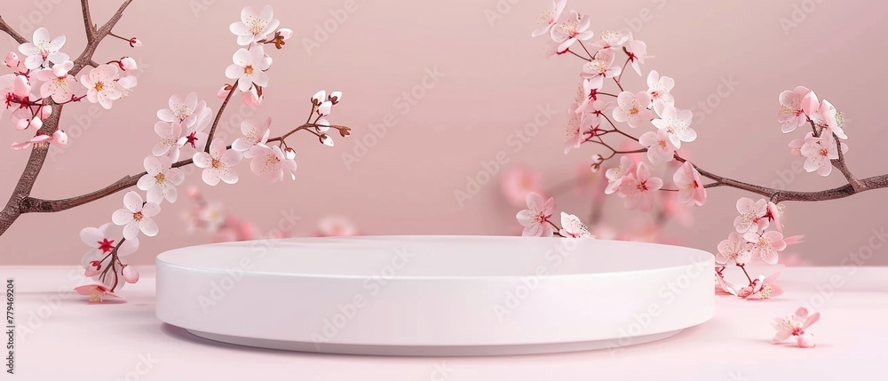 Elegant white round podium for product showcasing