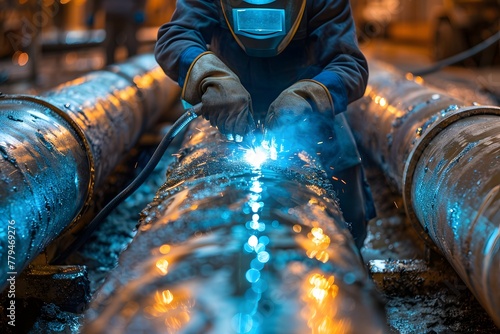 Man Welding Steel Pipes in Factory photo