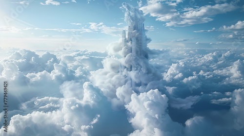 A surreal skyscraper made entirely of clouds  AI generated illustration © Olive Studio