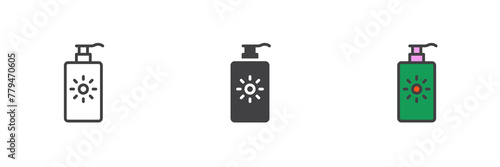 Sunscreen lotion different style icon set