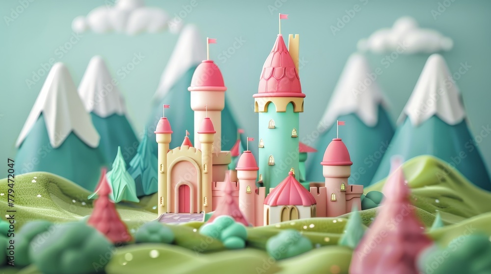 A whimsical D interpretation of a classic fairytale castle AI generated illustration A whimsical D interpretation of a classic fairytale castle AI generated illustration