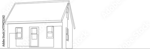 Country house in continuous line art drawing style. Family home black linear design. Vector illustration.