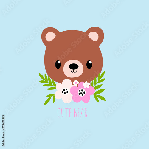 Cute bear with flowers illustration
