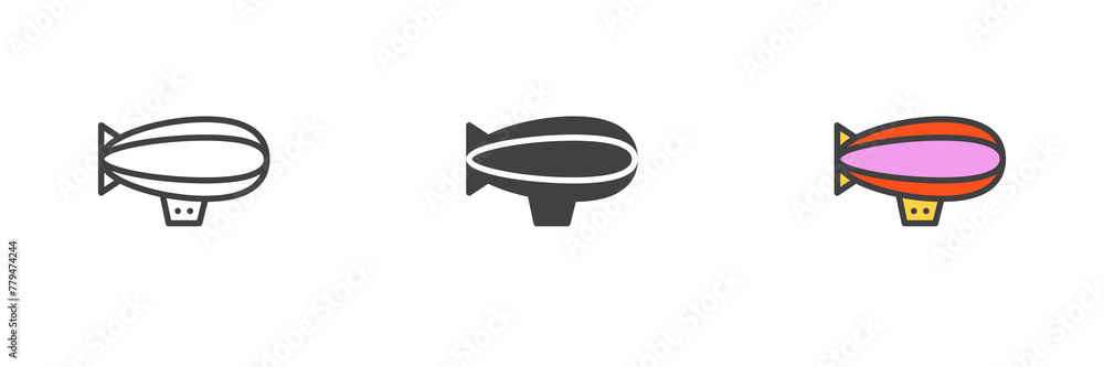 Airship or zeppelin different style icon set Airship or zeppelin different style icon set