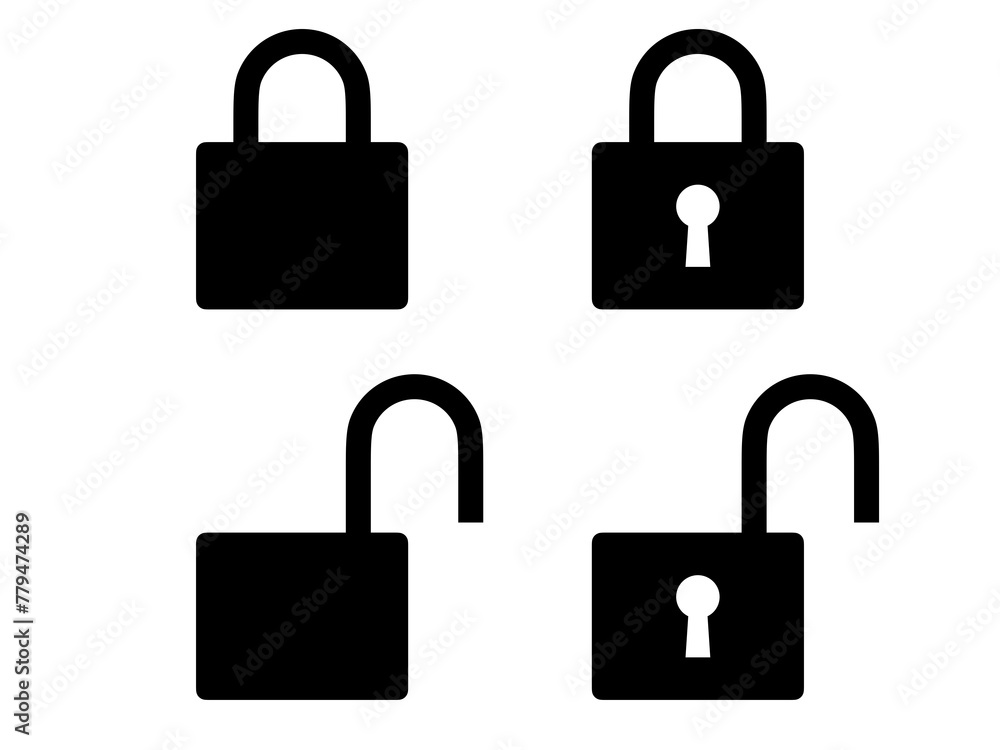 シンプル南京錠アイコンセットD：黒