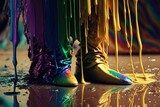Inspired Paint-Covered Shoes: Trending Close-Up with Rainbow Reflections