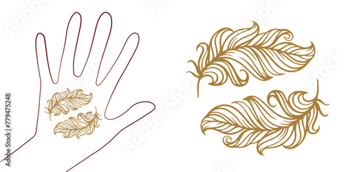 Temporary tattoo template. Boho style feathers photo