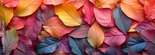 Vibrant autumn leaves in a colorful arrangement, wide banner background, wallpaper
