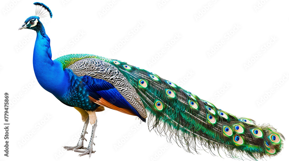 Fototapeta premium Peacock in painted canvas Isolated on white background.