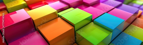 Colorful Cubes in a Playful Stack, Wide Banner Design