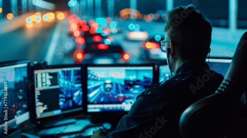 Nighttime Security Monitoring in a Traffic Control Room photo