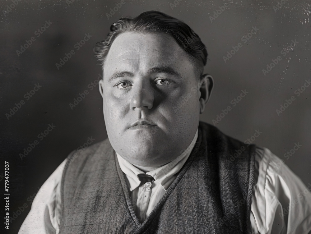Fototapeta premium Vintage black and white portrait of a man in formal attire from early 20th century, embodying a historical fashion style