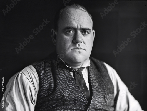 Vintage black and white portrait of a man in formal attire from early 20th century, embodying a historical fashion style