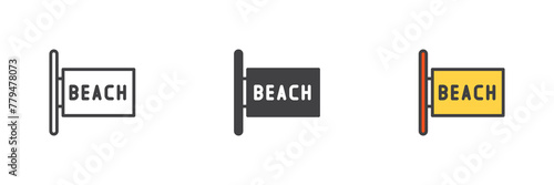 Beach signboard different style icon set