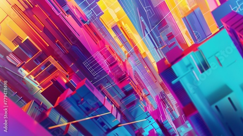 Abstract shapes and vibrant colors in a futuristic cityscape AI generated illustration