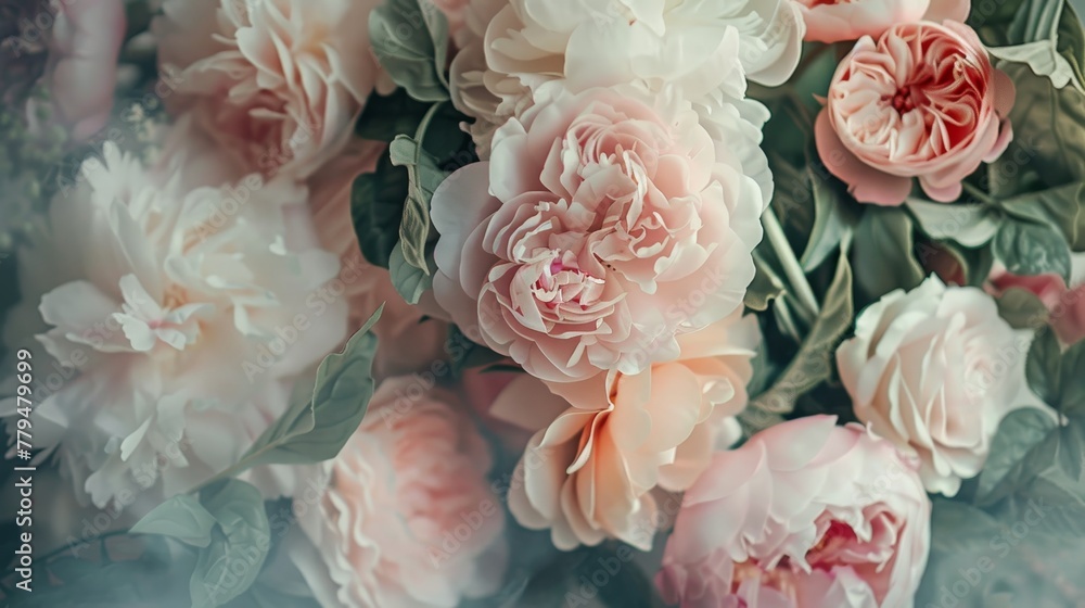 An abstract floral frame featuring peonies and roses in a romantic and feminine composition AI generated illustration An abstract floral frame featuring peonies and roses in a romantic and feminine composition AI generated illustration