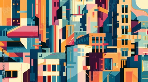 An abstract interpretation of a cityscape with geometric shapes  AI generated illustration