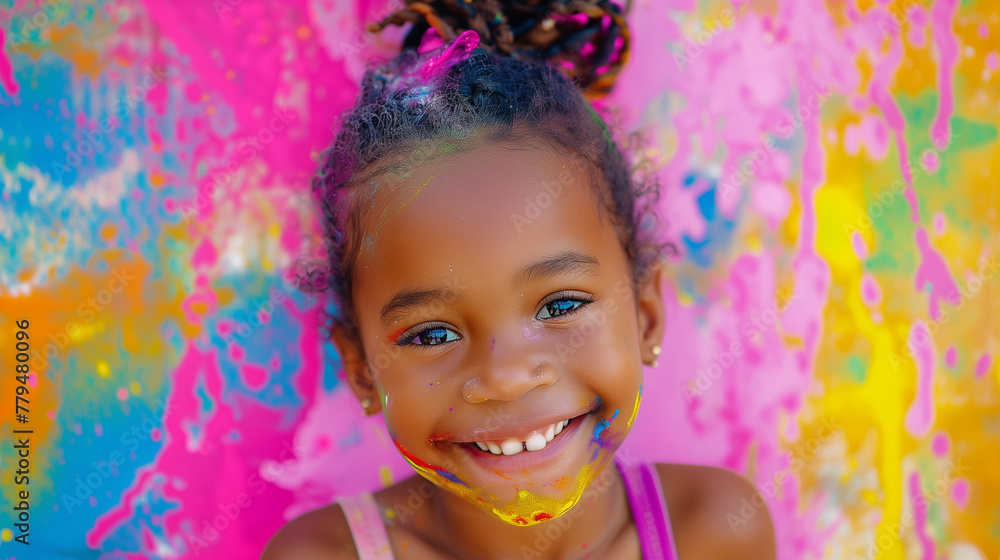 Cheerful african american girl at the festival of colors Holi Cheerful african american girl at the festival of colors Holi