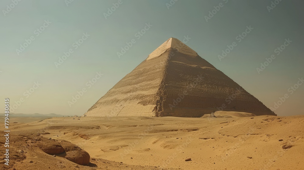 An ancient Egyptian pyramid towering over the desert sands AI generated illustration An ancient Egyptian pyramid towering over the desert sands AI generated illustration