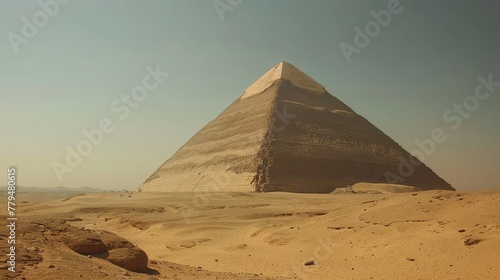 An ancient Egyptian pyramid towering over the desert sands  AI generated illustration