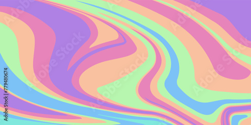 Abstract rainbow psychedelic waves print background. 1970s trippy pattern. Holographic marble acrylic swirl, water texture, watercolor marble background.