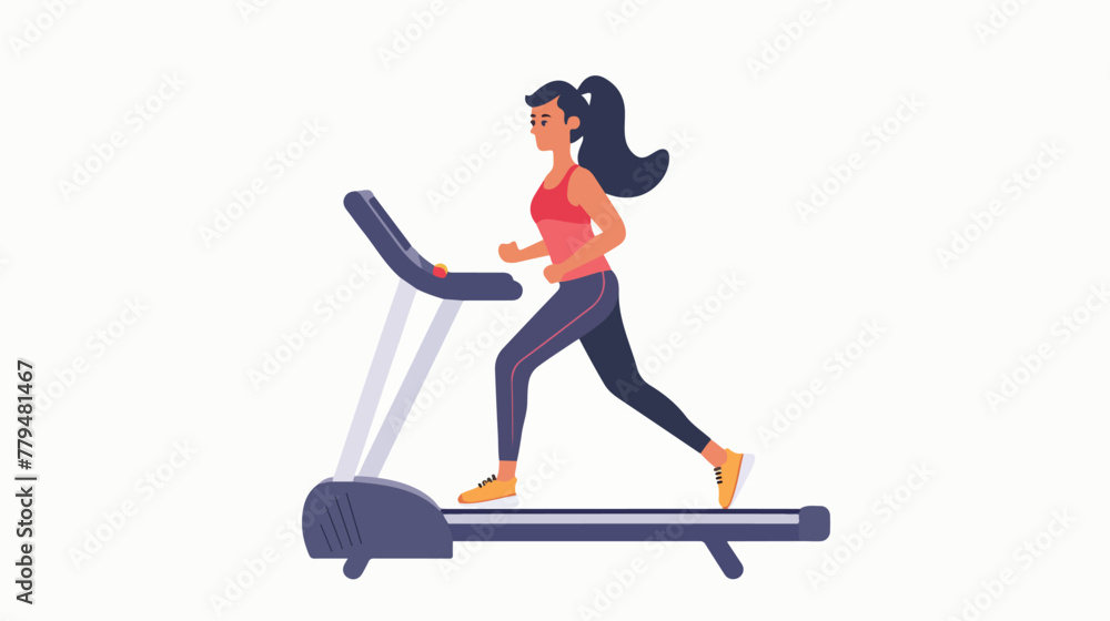Lady exercise with treadmill Flat vector isolated on