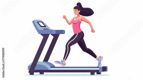 Lady exercise with treadmill Flat vector isolated on