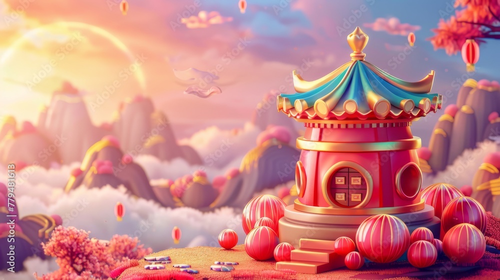 Fototapeta premium Spring Festival backdrop featuring elements of Chinese New Year, perfect for a lucky draw event