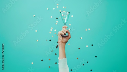 Toast to Success with Champagne Flute and Confetti.