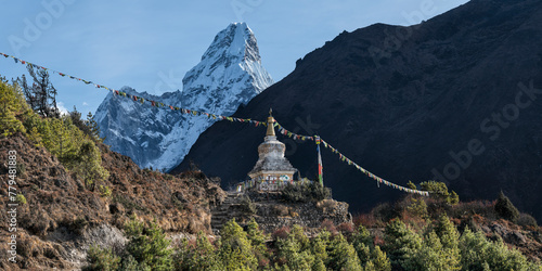 Nepal, Khumbu, Remote stupa in Himalayas