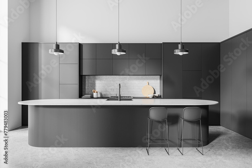 White and gray kitchen interior with island © ImageFlow