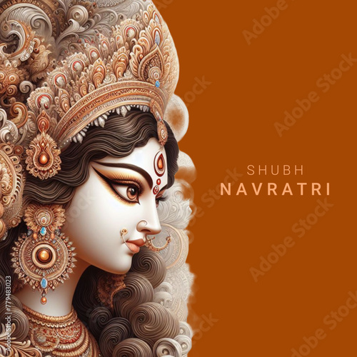 portrait of Maa Durga navaratri festival greeting background illustration 