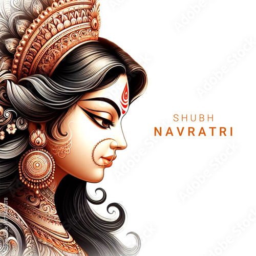 portrait of Maa Durga navaratri festival greeting background illustration 