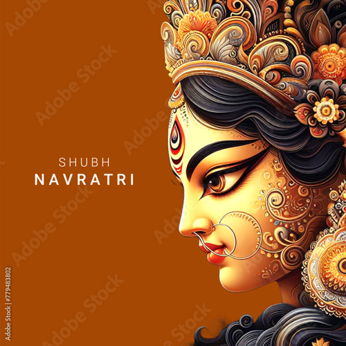 portrait of Maa Durga navaratri festival greeting background illustration 