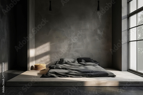 simple bedroom  featuring a mattress on the floor positioned next to a window. photo