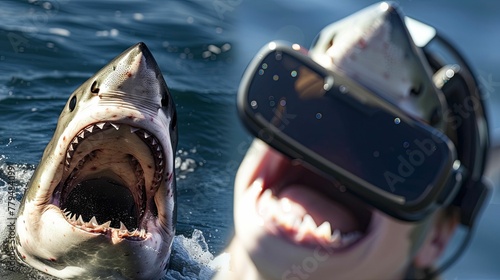 shark with vision virtual reality sunglass solid background