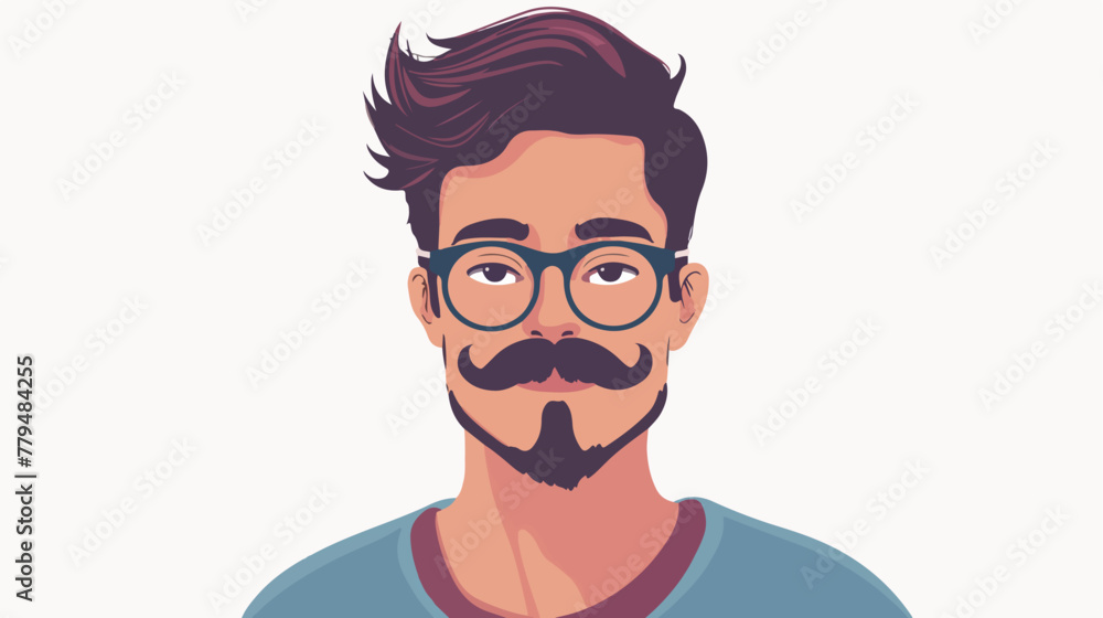 Man hipster with mustache and glasses Flat vector isolated