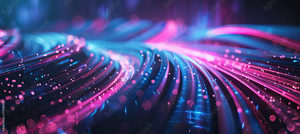 Abstract background with glowing pink blue neon lines on black background