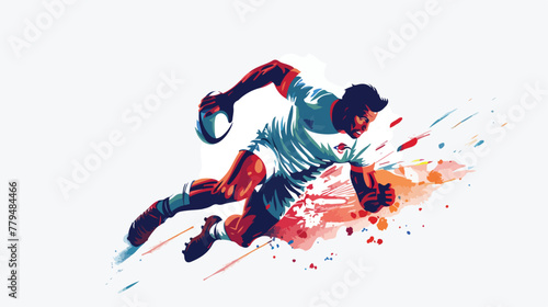 Man rugby player. Sports banner Flat vector isolated © Asad
